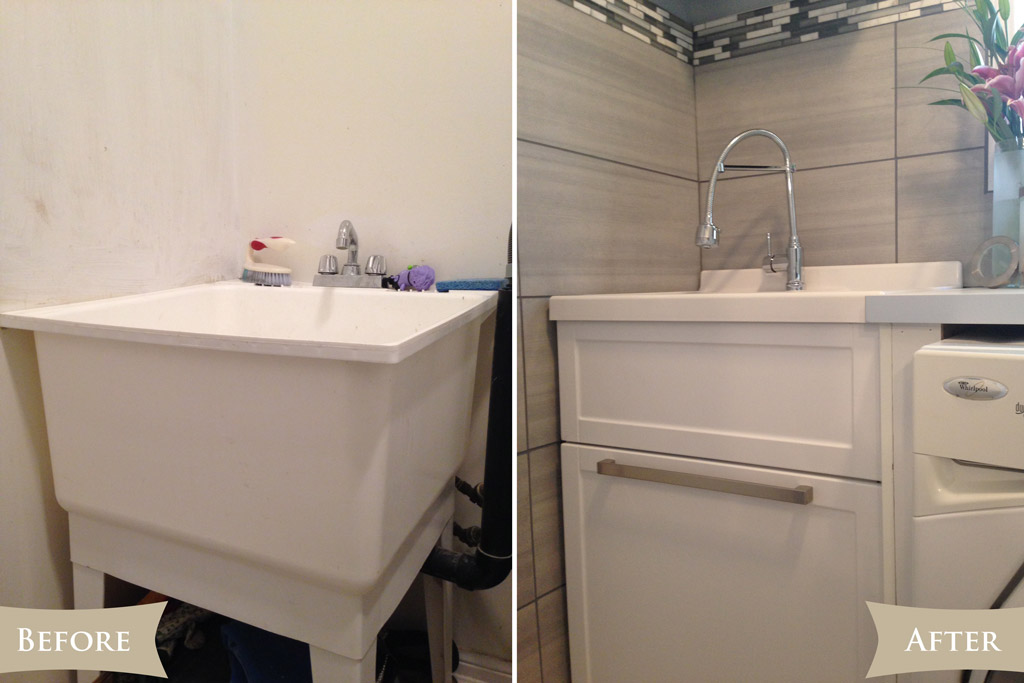 Laundry room reveal - Sink before & after