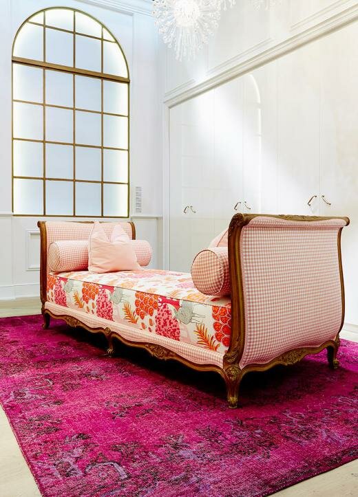 Vintage daybed upholstered with IKEA Berta Ruta check & Algort fabrics.