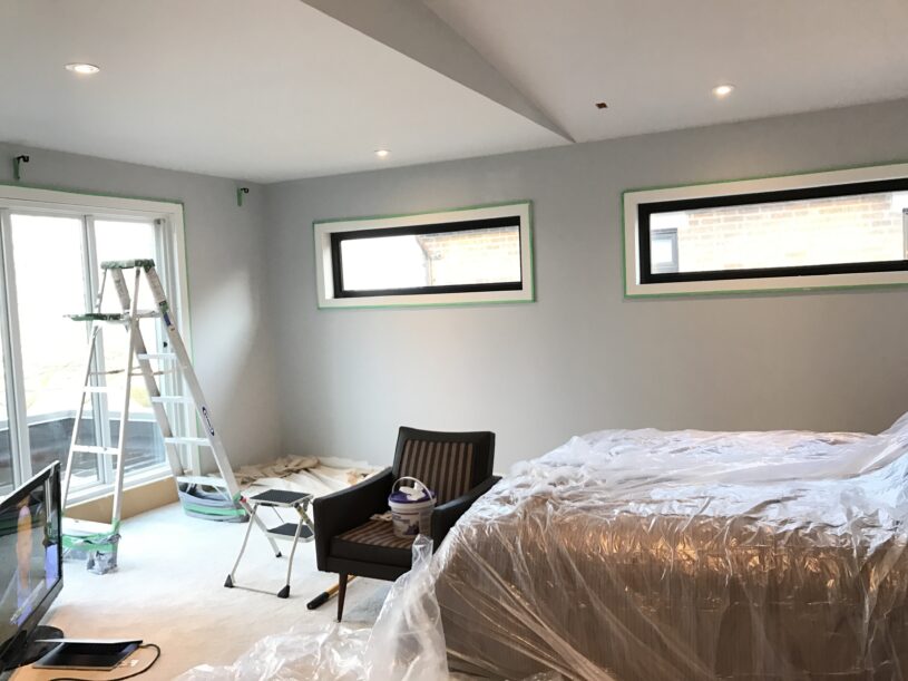Master bedroom makeover progress - walls painted PARA Sterling Spoon (PF71)