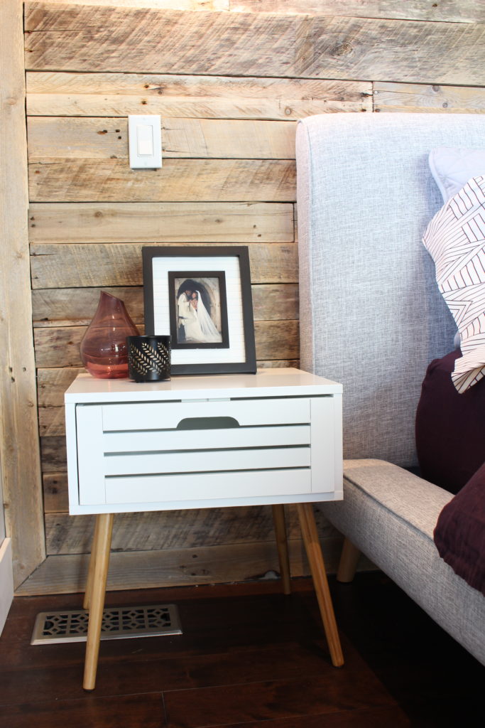 Nightstand and DIY pallet wall | Dream Bedroom Reveal - The Dreamhouse Project
