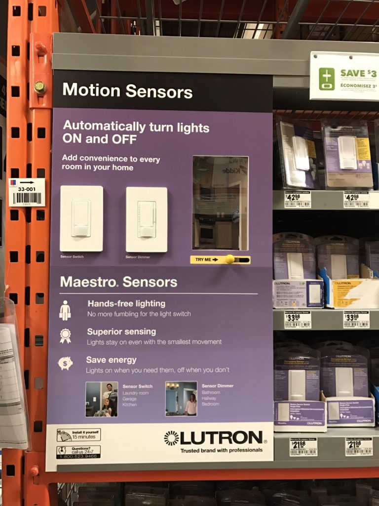 Lutron motion sensors & timers at the Home Depot