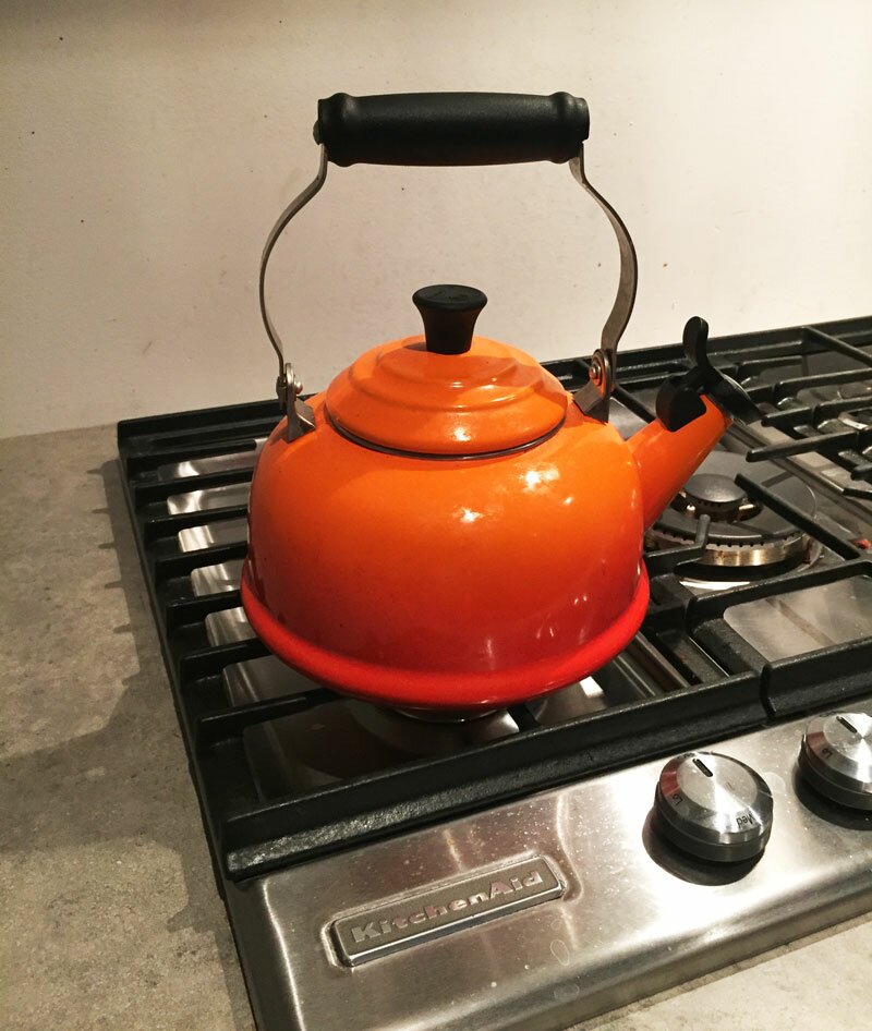 Our Le Creuset kettle provides colour inspiration for the space